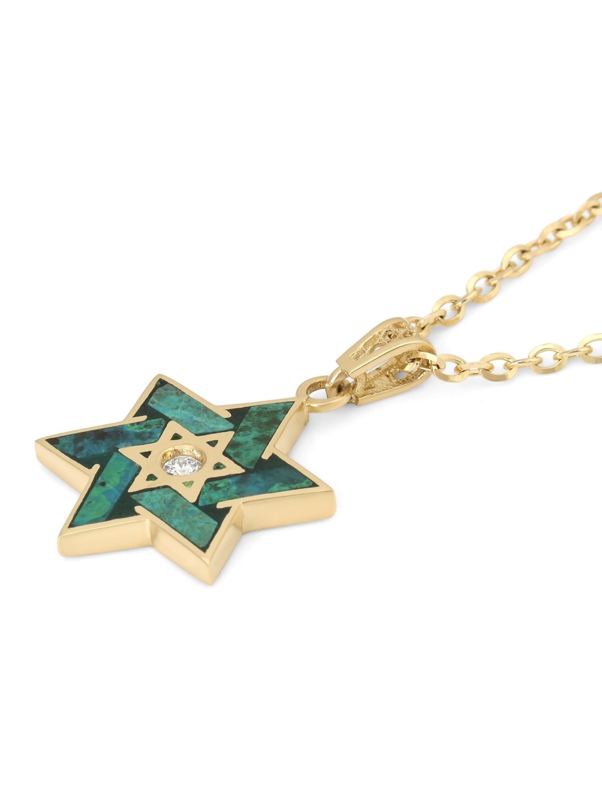 14K Gold Diamond and Eilat Stone Star of David Pendant