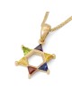 Collier pendentif étoile de David en or 14 carats avec pierres multicolores