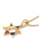 Collier pendentif étoile de David en or 14 carats avec pierres multicolores