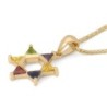 14K Gold Star of David Pendant Necklace with Multicolored Stones