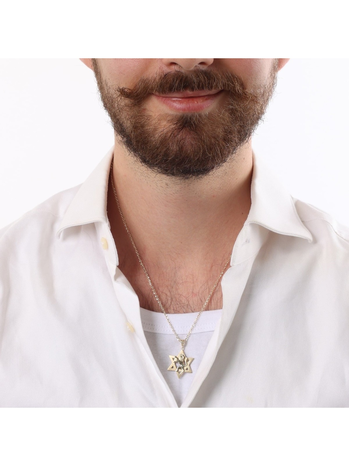 Collier pendentif étoile de David et Lion de Juda en or 14 carats - Jaune ou Wh
