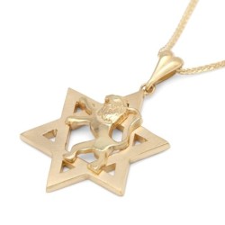 Star of David & Lion of Judah 14K Gold Pendant Necklace - Yellow or Wh