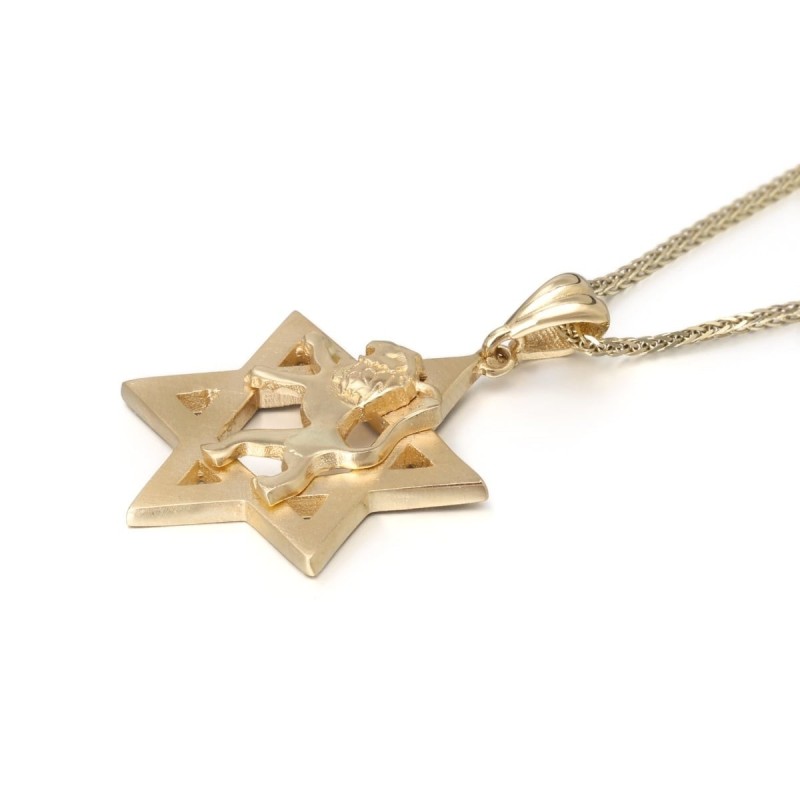 Star of David & Lion of Judah 14K Gold Pendant Necklace - Yellow or Wh