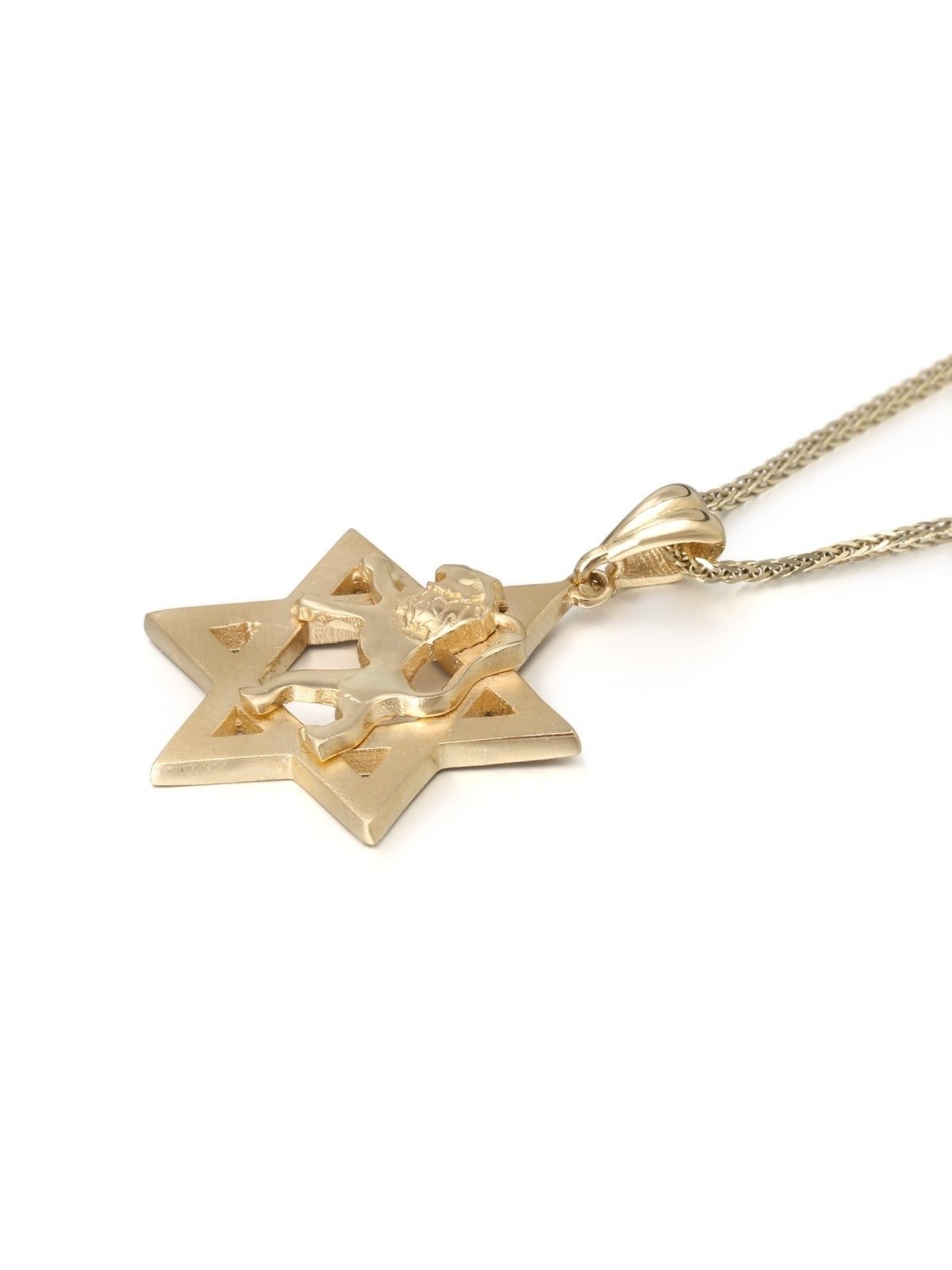 Collier pendentif étoile de David et Lion de Juda en or 14 carats - Jaune ou Wh