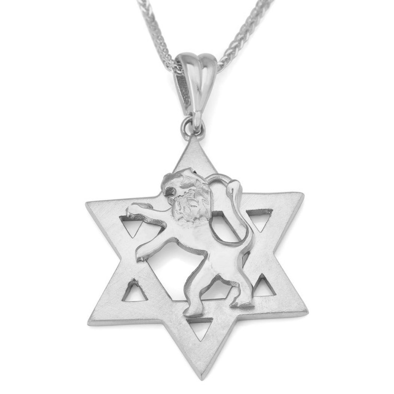 Collier pendentif étoile de David et Lion de Juda en or 14 carats - Jaune ou Wh