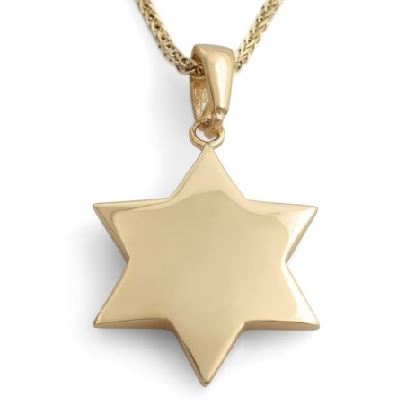 14K Gold Star of David Pendant Necklace With Studded Design - Yellow o