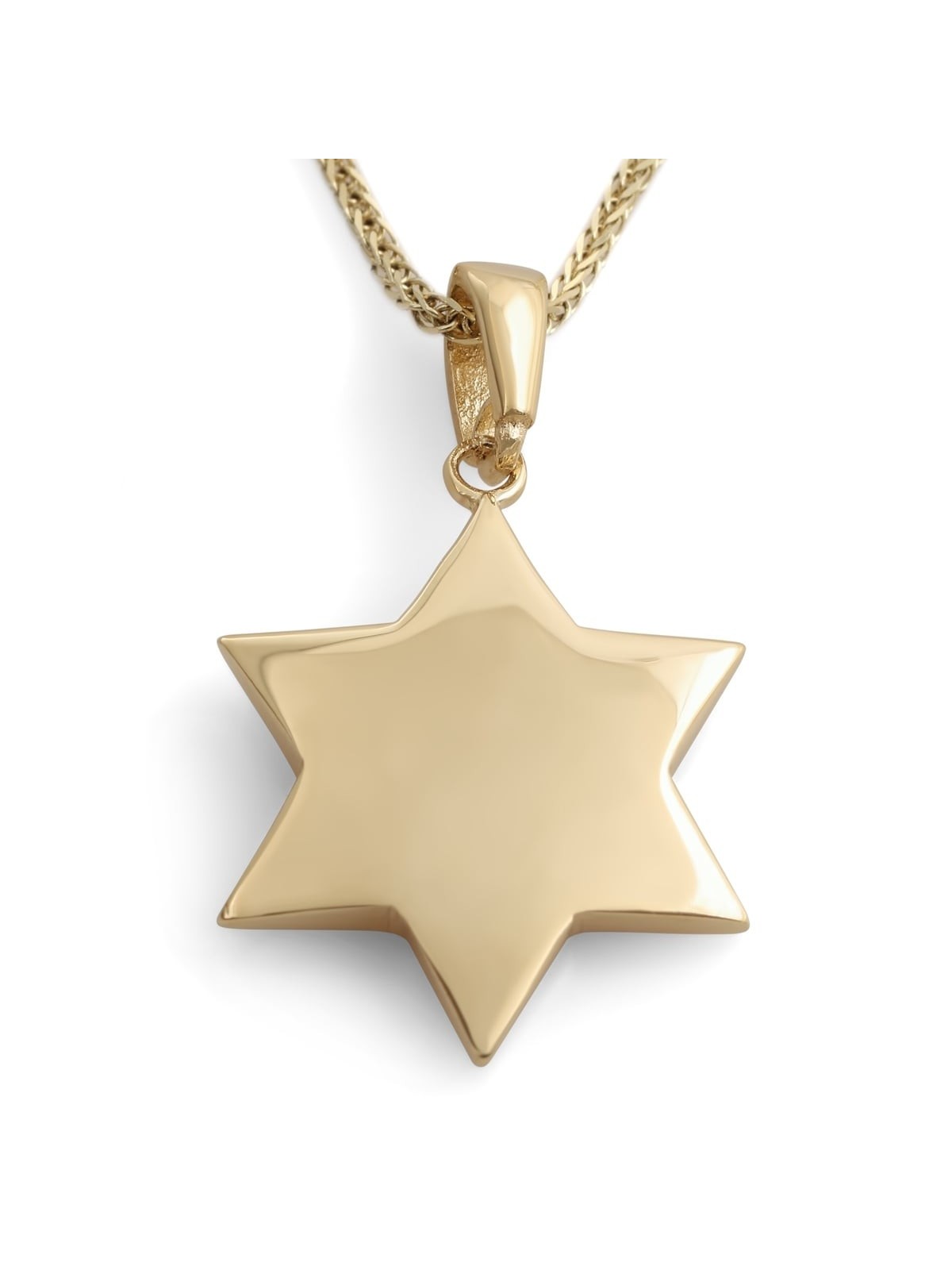 14K Gold Star of David Pendant Necklace With Studded Design - Yellow o