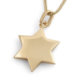 14K Gold Star of David Pendant Necklace With Studded Design - Yellow o