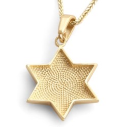 14K Gold Star of David Pendant Necklace With Studded Design - Yellow o