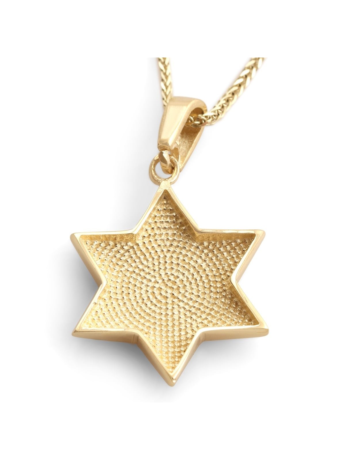 14K Gold Star of David Pendant Necklace With Studded Design - Yellow o