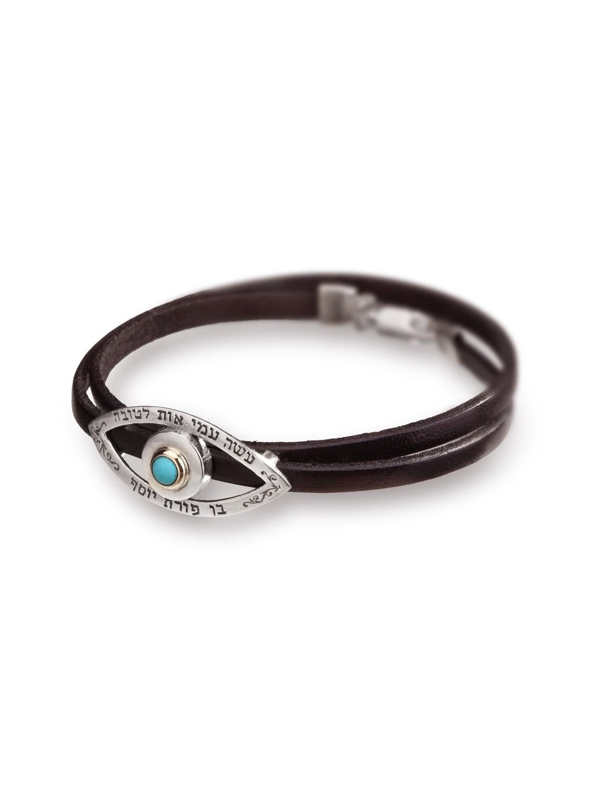 Bracelet Kabbale Evil Eye en Cuir Argenté et Marron - Porat Yosef