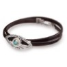 Silver and Brown Leather Evil Eye Kabbalah Bracelet - Porat Yosef