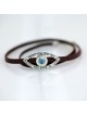 Bracelet Kabbale Evil Eye en Cuir Argenté et Marron - Porat Yosef