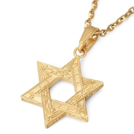 Luxueux collier pendentif étoile de David en or 14 carats avec mosaïque ancienne