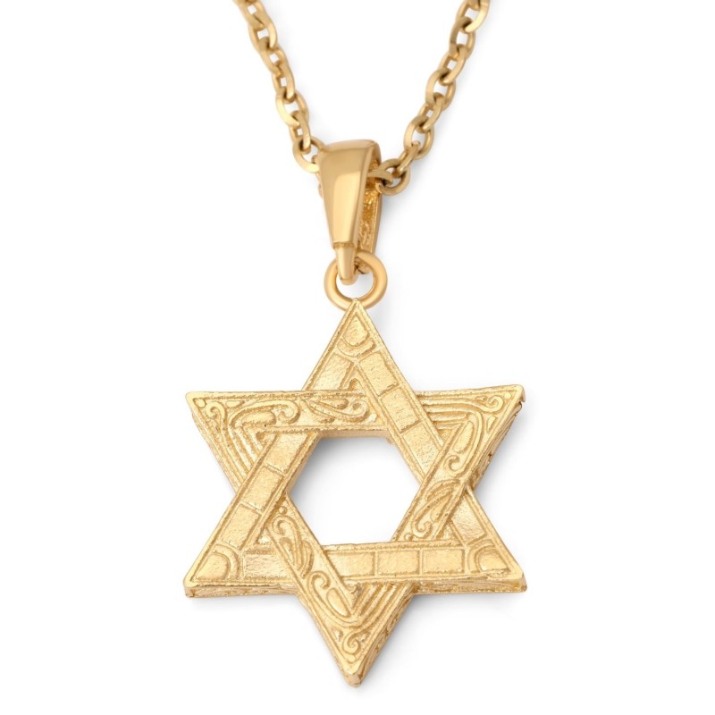 שרשרת תליון מגן דוד מזהב 14 קראט יוקרתית עם פסיפס עתיק
