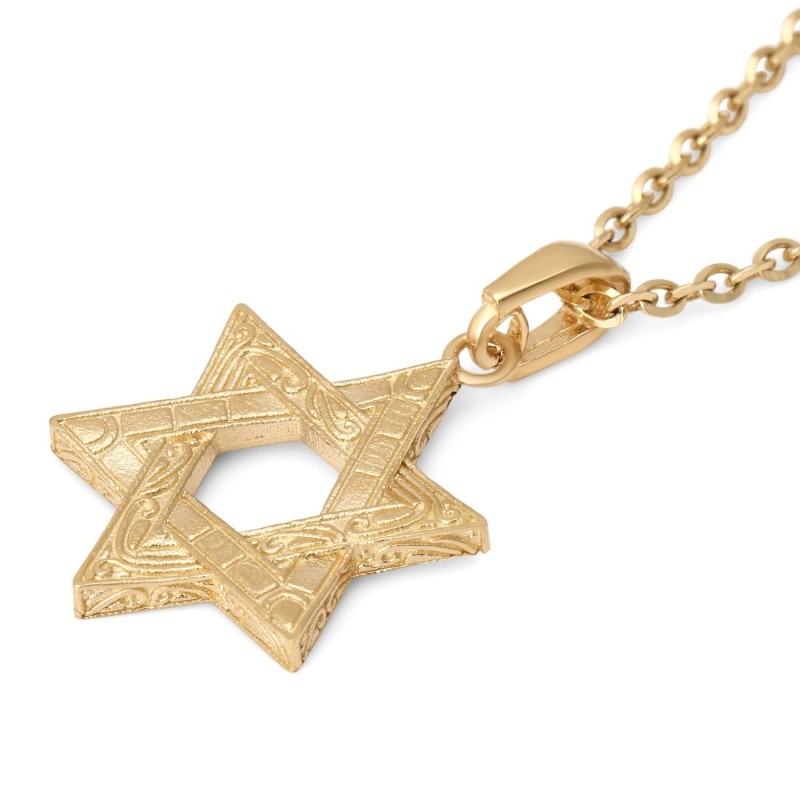שרשרת תליון מגן דוד מזהב 14 קראט יוקרתית עם פסיפס עתיק