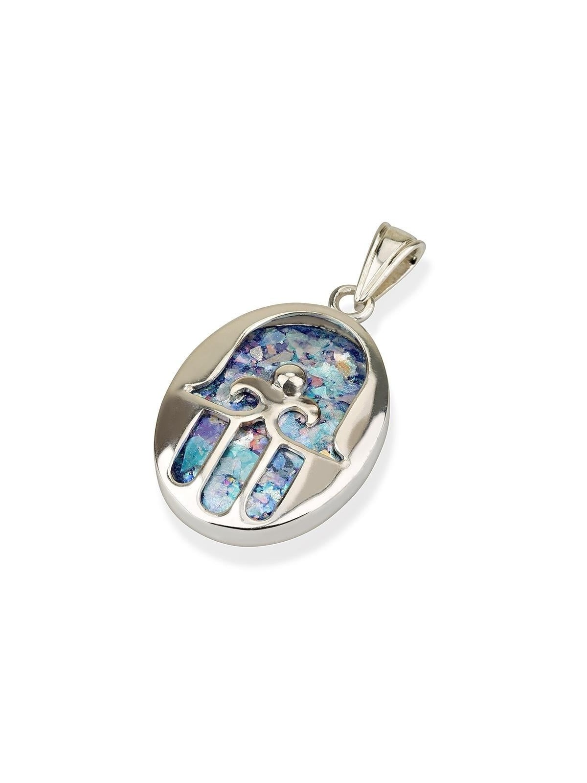 Roman Glass and Silver Fountain Hamsa Pendant Necklace