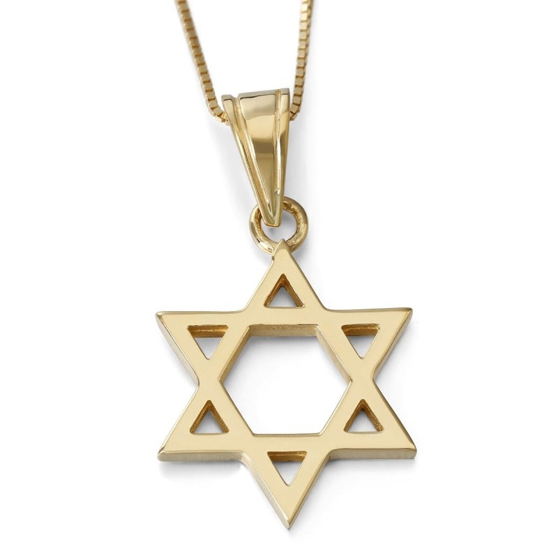Collier pendentif étoile de David coupe épaisse classique en or 14 carats (choix de C