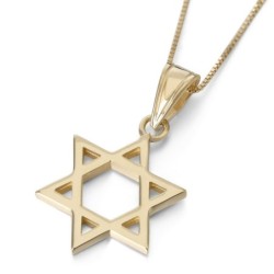 14K Gold Classic Thick Cut Star of David Pendant Necklace (Choice of C