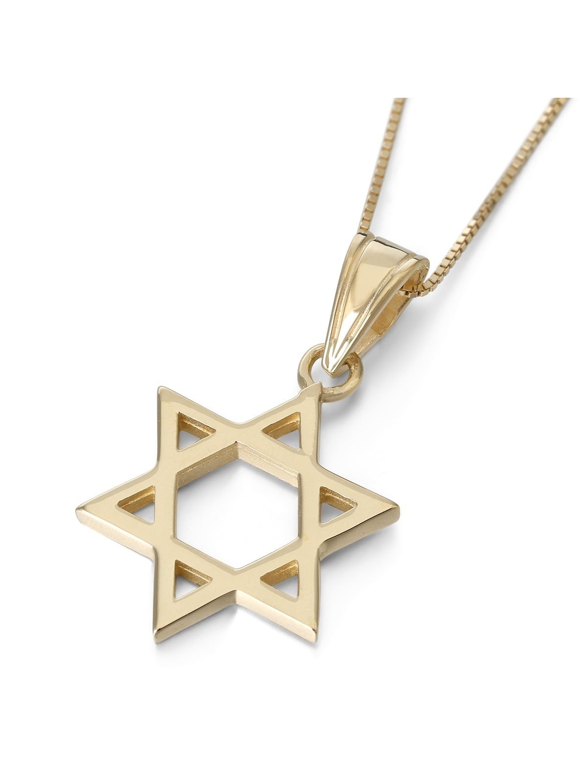 14K Gold Classic Thick Cut Star of David Pendant Necklace (Choice of C