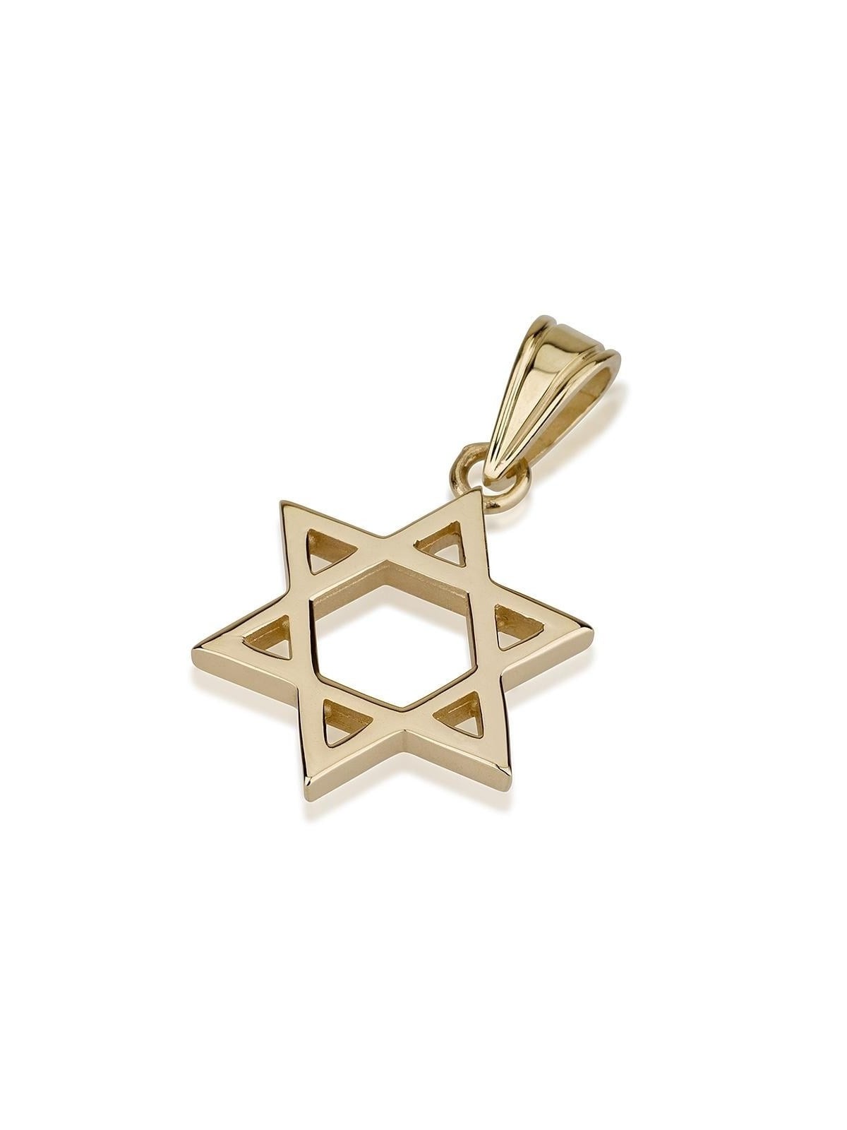 14K Gold Classic Thick Cut Star of David Pendant Necklace (Choice of C