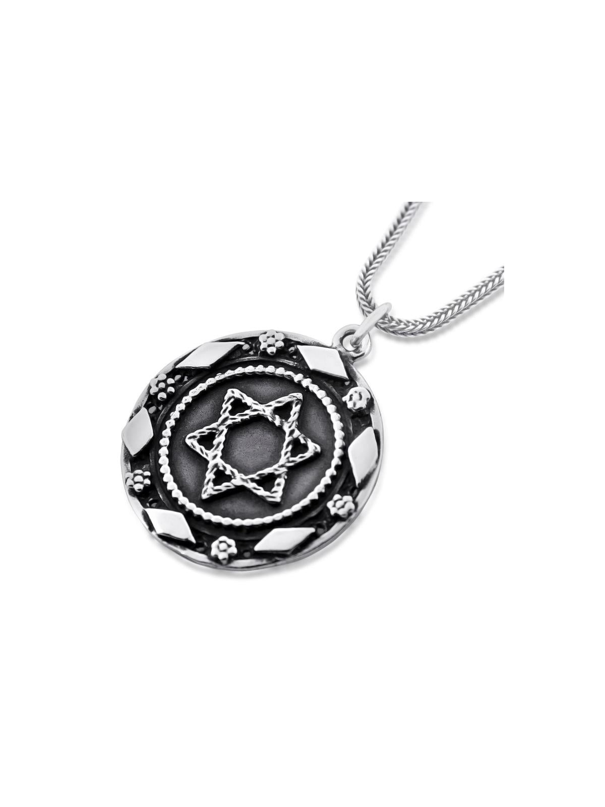 Silver Star of David Pendant Necklace with Travelers Prayer