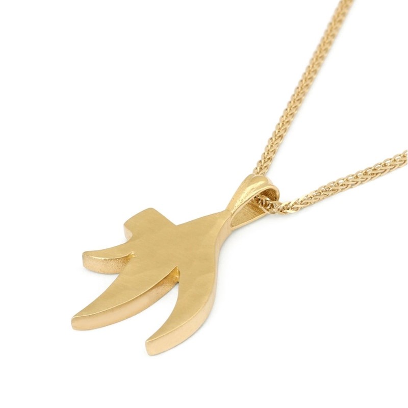 Pendentif Chai courbé en or 14 carats avec finition rugueuse - Option couleur