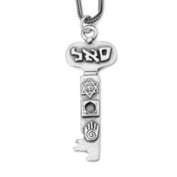 Wealth: Silver Kabbalah Key Necklace with Star of David & Hamsa