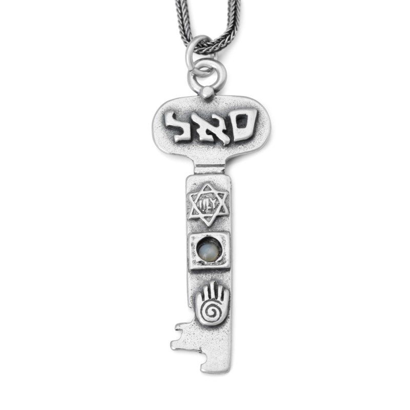 Richesse : Collier clé de la Kabbale en argent avec étoile de David et Hamsa