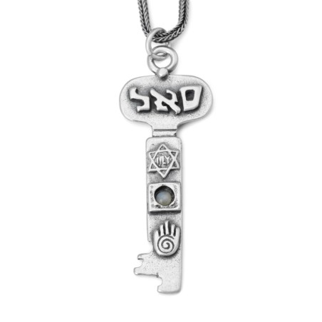 Wealth: Silver Kabbalah Key Necklace with Star of David & Hamsa
