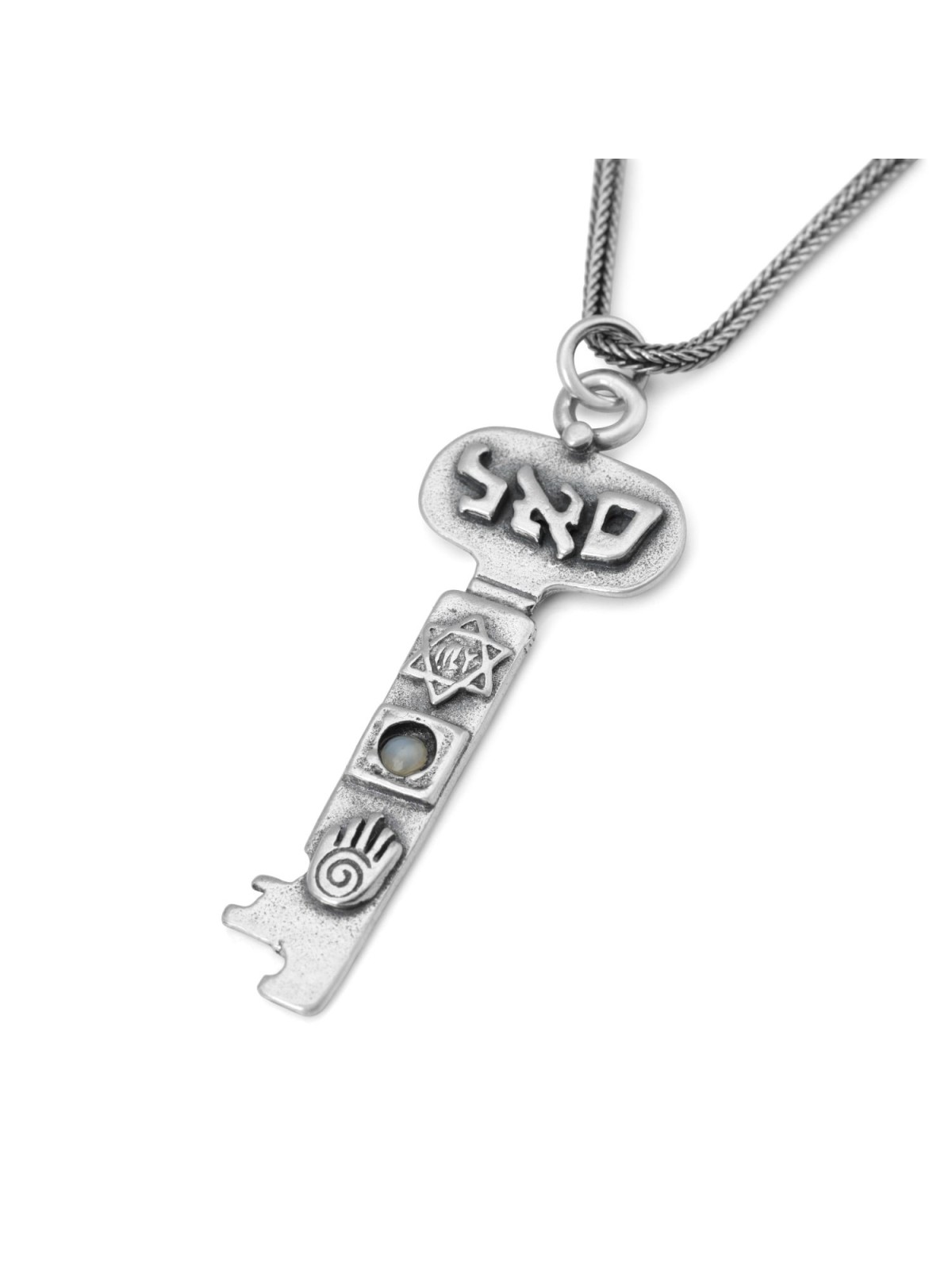 Wealth: Silver Kabbalah Key Necklace with Star of David & Hamsa