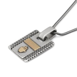 Ana Bekoach: Silver Kabbalah Men's Dogtag Pendant with Hamsa - Blessin