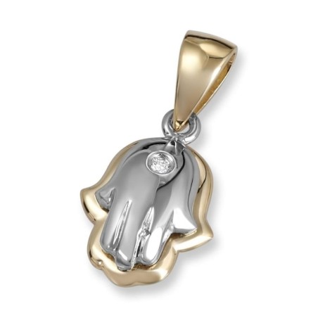 Collier pendentif Hamsa en or 14 carats avec diamant