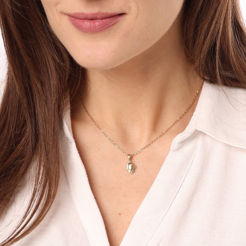 Collier pendentif Hamsa en or 14 carats avec diamant