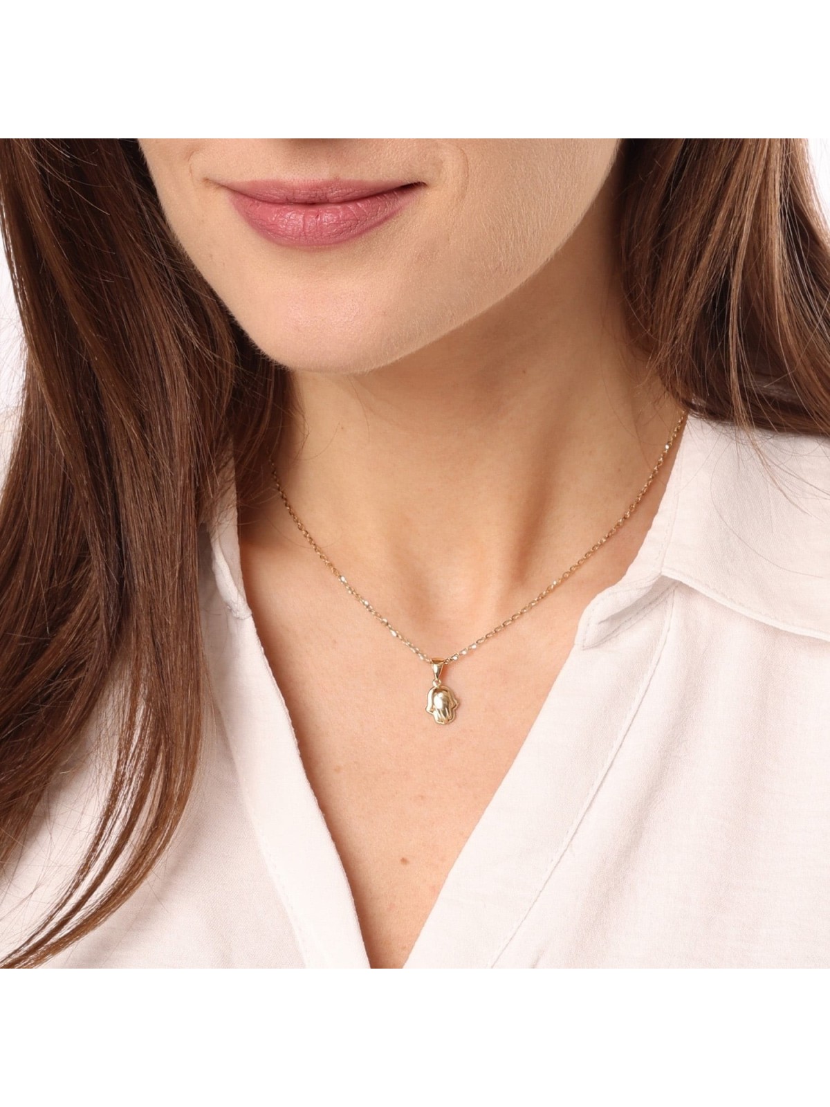 14K Gold Hamsa Pendant Necklace with Diamond