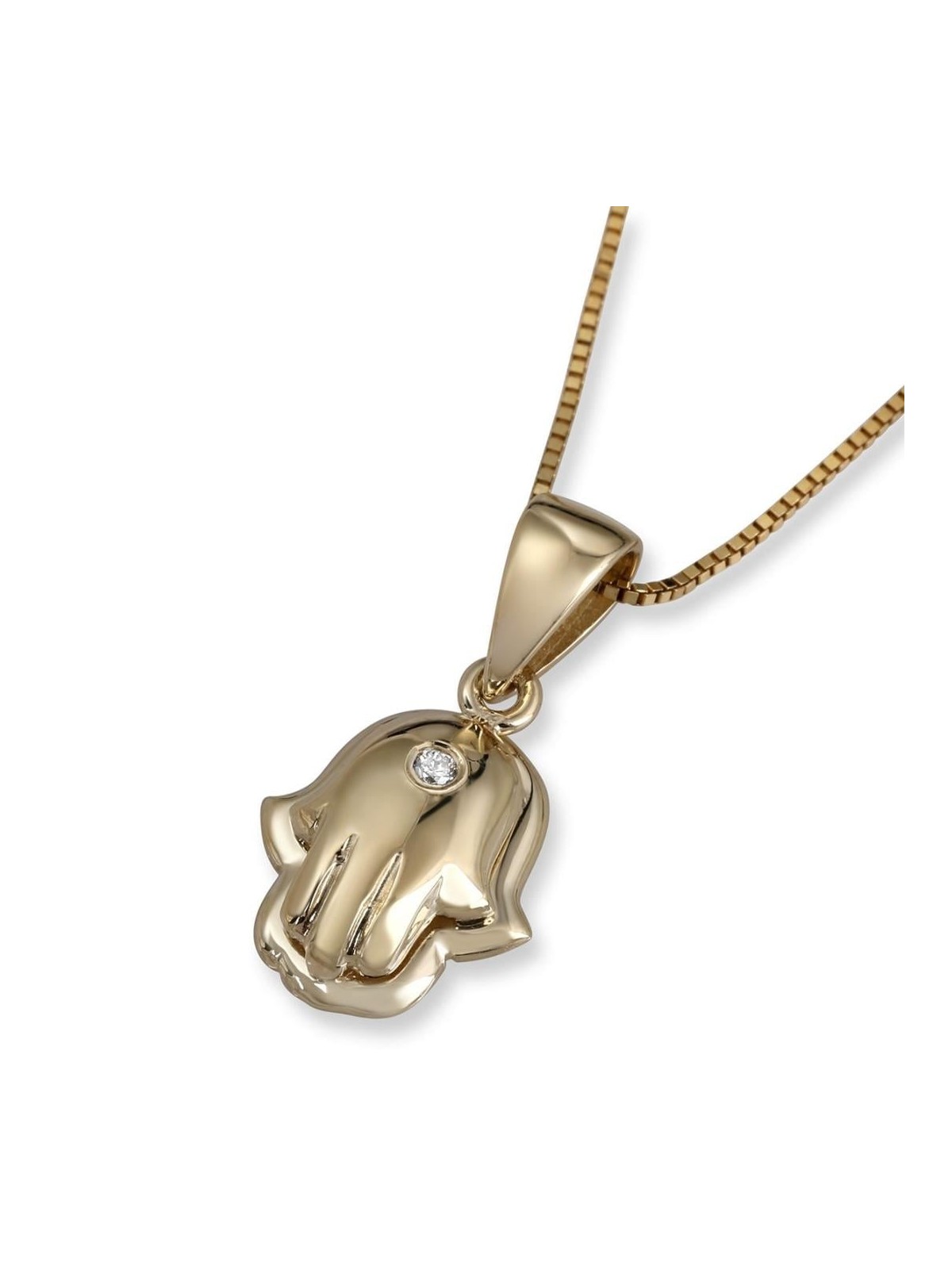 14K Gold Hamsa Pendant Necklace with Diamond
