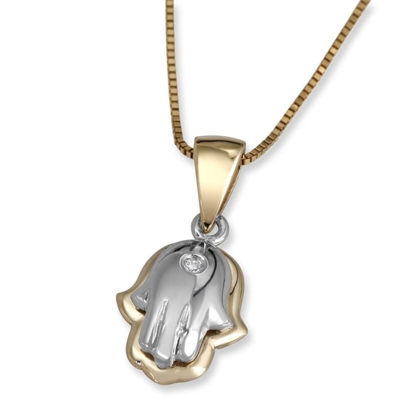 Collier pendentif Hamsa en or 14 carats avec diamant