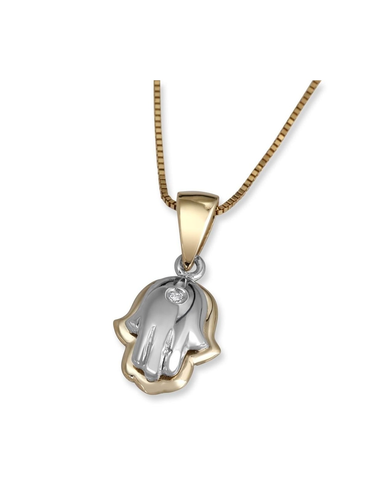 Collier pendentif Hamsa en or 14 carats avec diamant