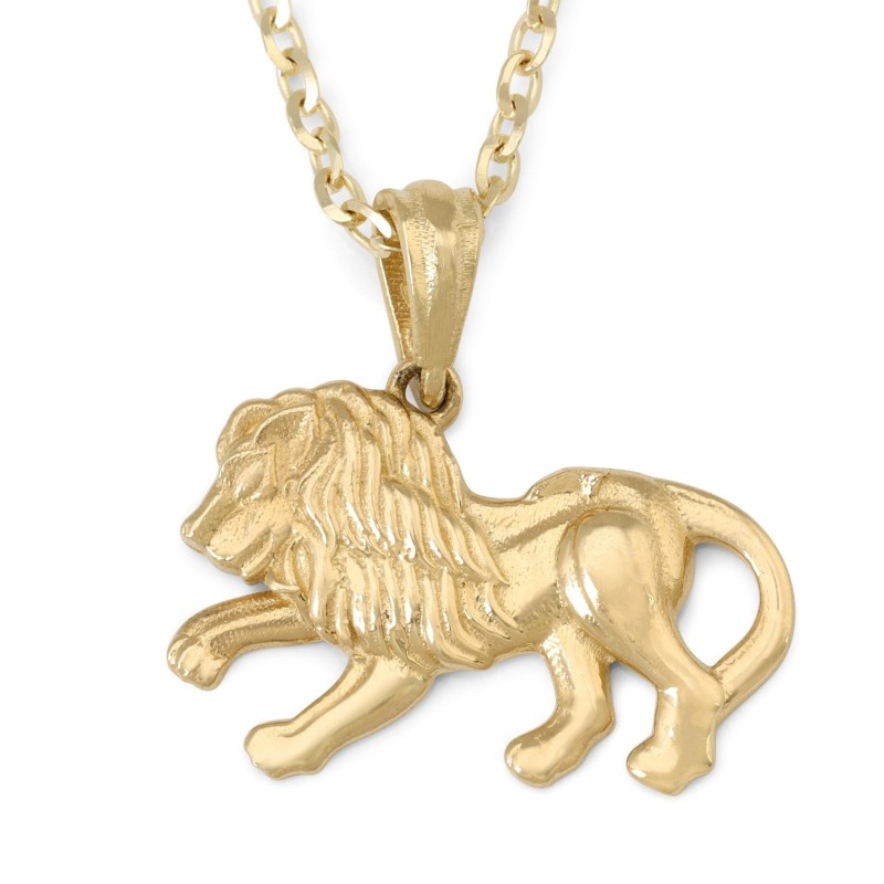 Collier pendentif Lion de Juda en or 14 carats - Or jaune ou blanc