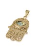 Pendentif Hamsa en filigrane d'or 14 carats avec mauvais œil en verre romain