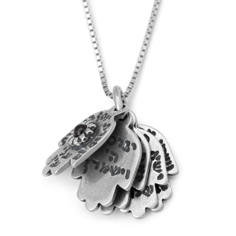 5 Hamsas : Collier multiple avec inscriptions bibliques