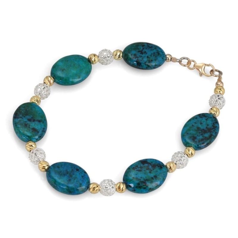 Rafael Jewelry Bracelet en argent plaqué or et galets en pierre d'Eilat