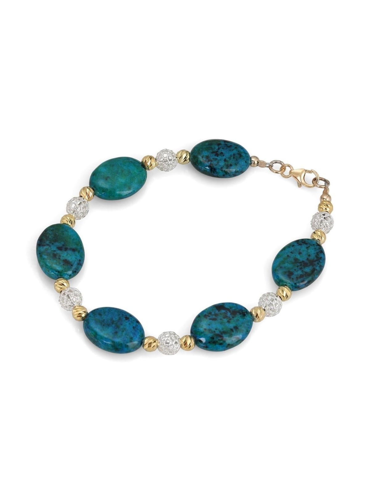 Rafael Jewelry Bracelet en argent plaqué or et galets en pierre d'Eilat