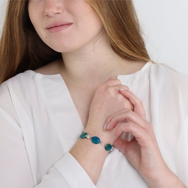 Rafael Jewelry Bracelet en argent plaqué or et galets en pierre d'Eilat