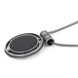 Traveler's Prayer: Large Multi-Framed Onyx & Silver Necklace for Men