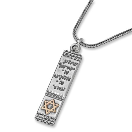 Shema Israël : Collier pendentif en argent avec étoile de David en or