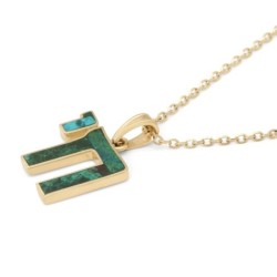 14K Gold Chai Pendant Necklace with Green Eilat Stone