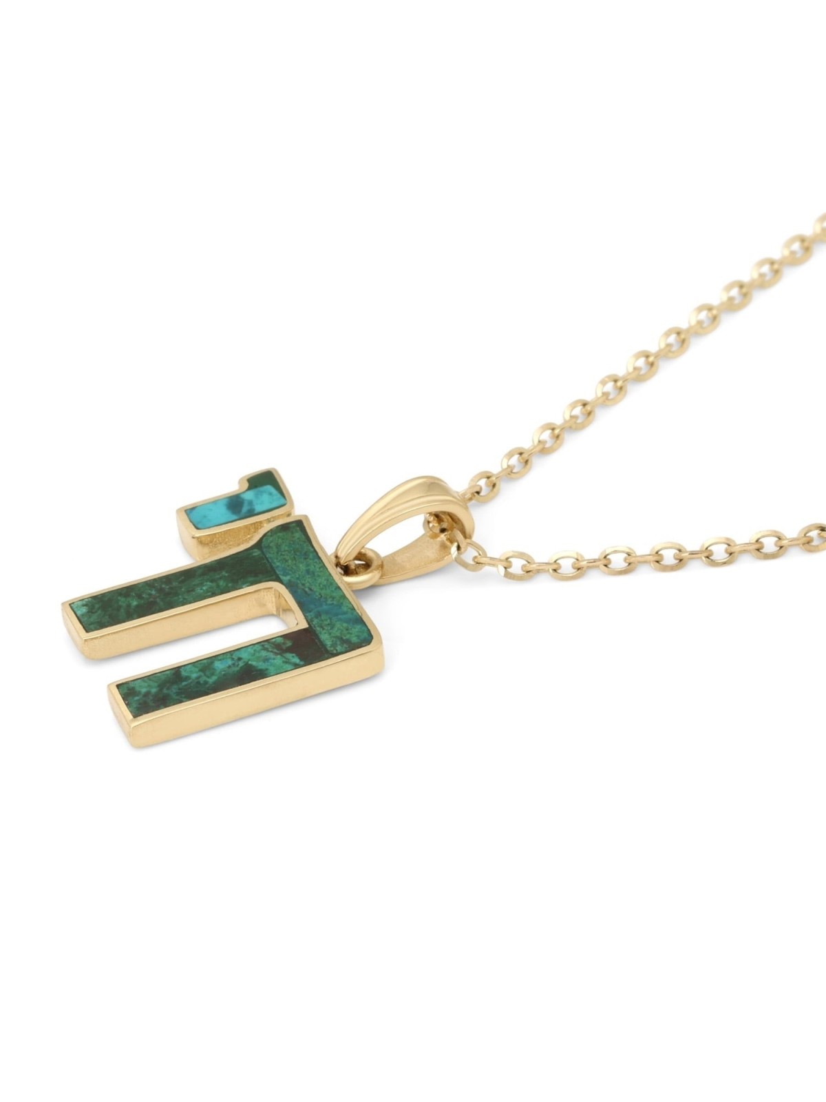 Collier pendentif Chai en or 14 carats avec pierre verte d'Eilat