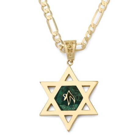 Large 14K Gold Men's Star of David Pendant with Engraved Chai on Eilat
