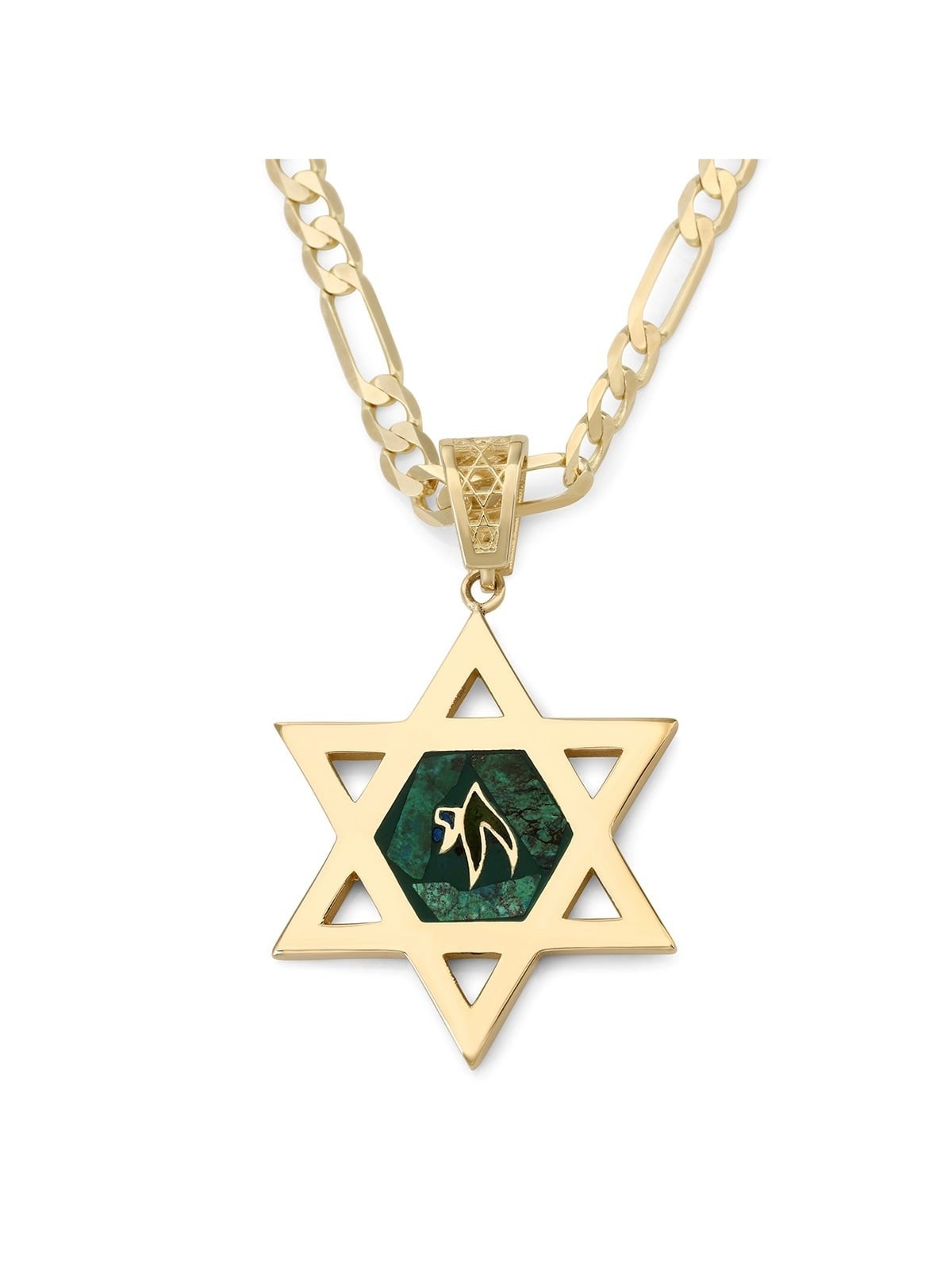 Large 14K Gold Men's Star of David Pendant with Engraved Chai on Eilat
